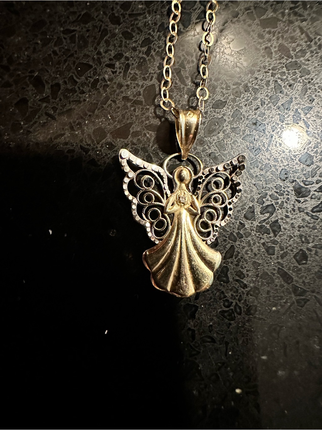 Vintage 10 Kt Gold Angel Pendant Necklace  Womens Jewelry